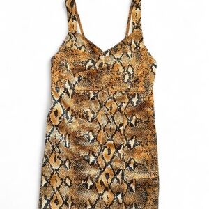 Yellow and Brown Snake Print Mini Dress